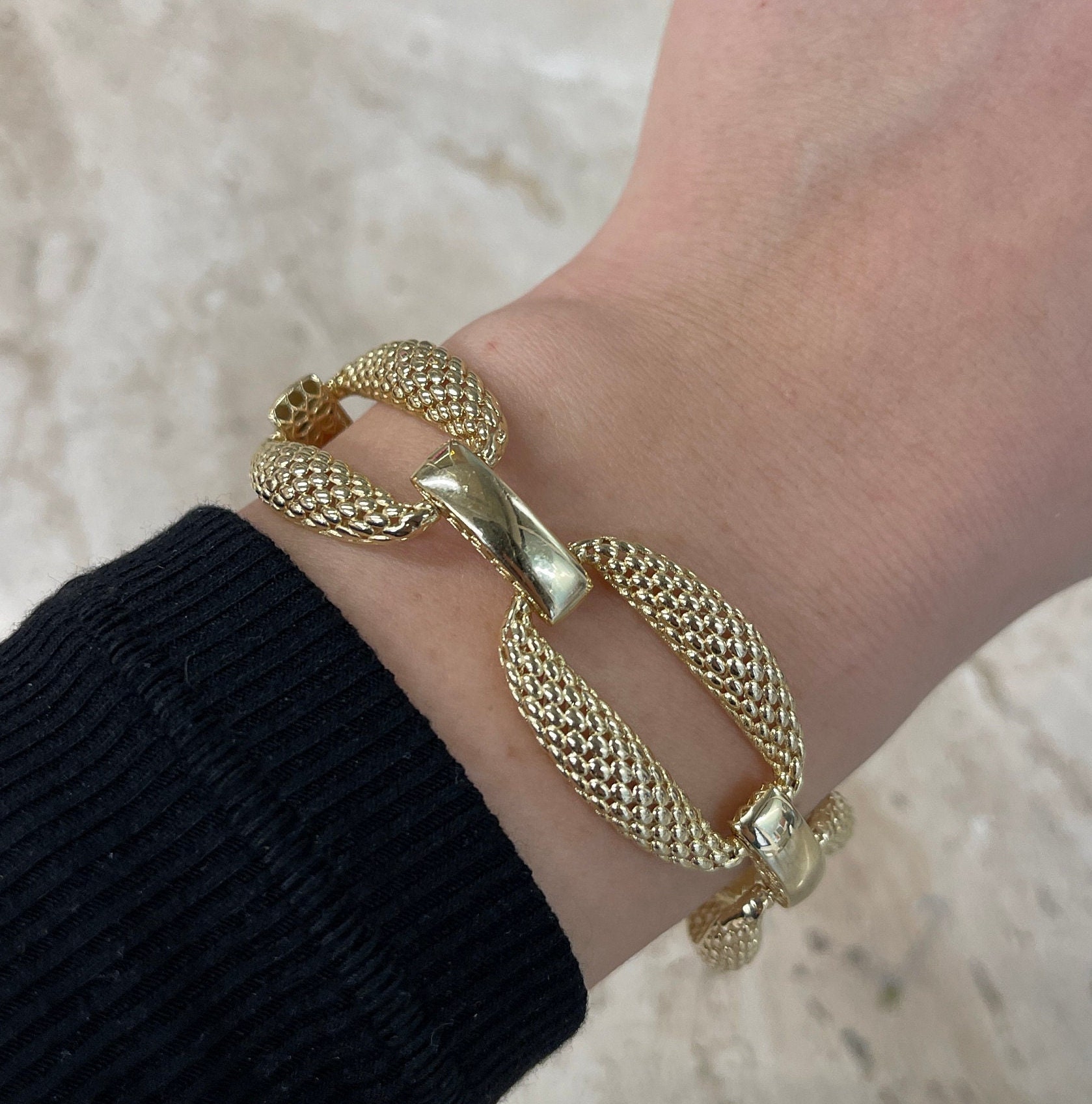 14K イタリア製イエローゴールド リンクチェーンブレスレット - Etsy 日本