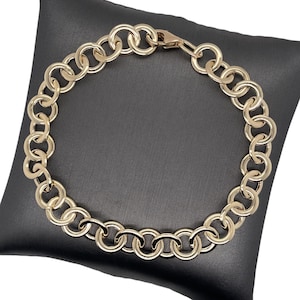 14K geelgouden in elkaar grijpende ronde schakelarmband, geelgouden armband, multi-schakelarmband, glanzende geelgouden armband, ronde gouden schakels
