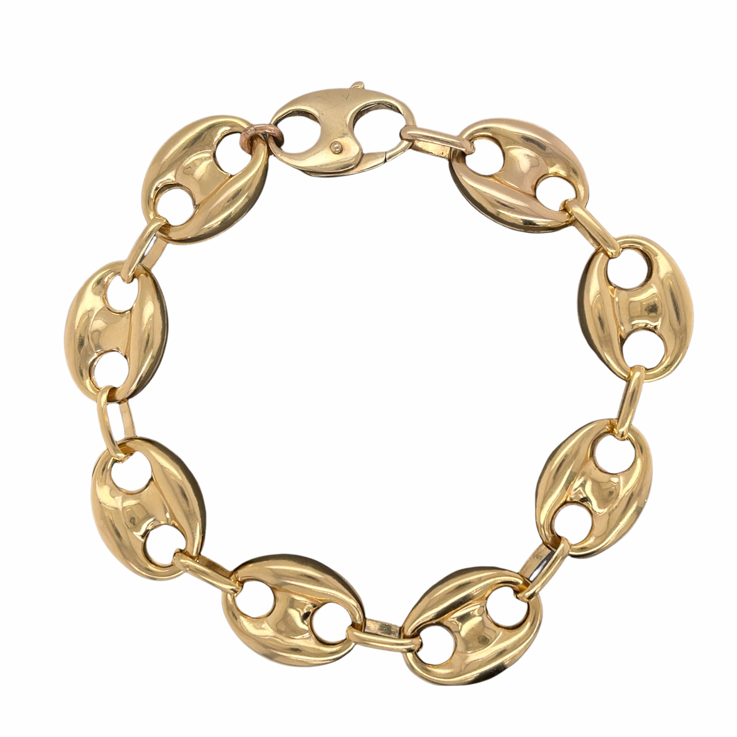 14K Italian Gold Puff Mariner Link Chain Bracelet , Puffed 14K Italian Gold Puff Mariner Link Chain Bracelet , Puffed