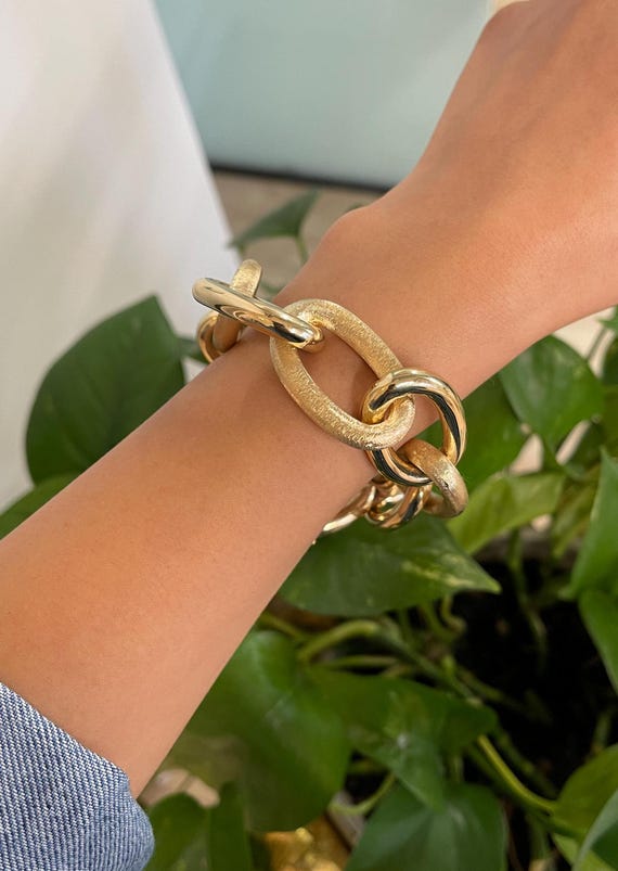 Bracciale a maglie ovali spesse in oro giallo massiccio 14 carati