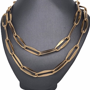 14K Yellow Gold, Italian Gold, Oval Link, Specialty Pinched Paperclip Link Chain , Paperclip Chain, Paperclip Link, Statement Chain Necklace