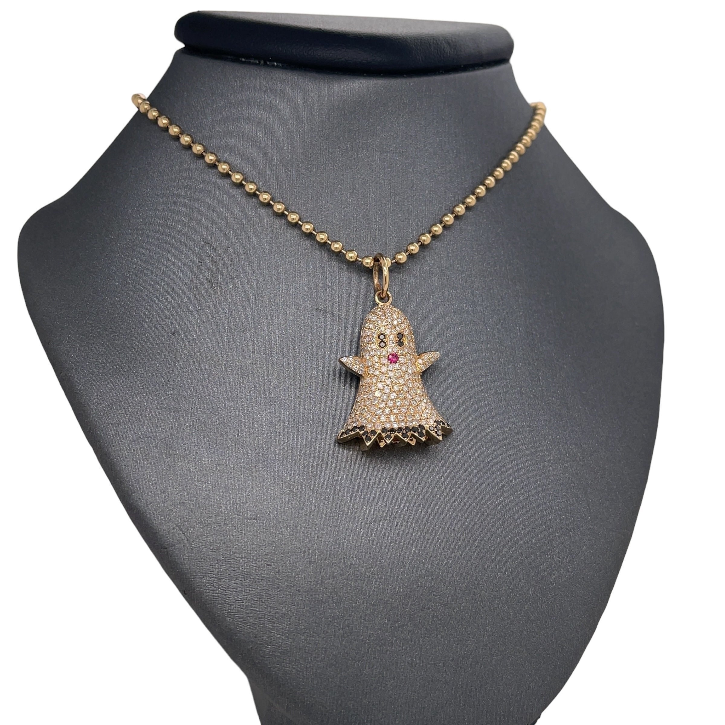 14K Yellow Gold Diamond Ghost Pendant - Etsy
