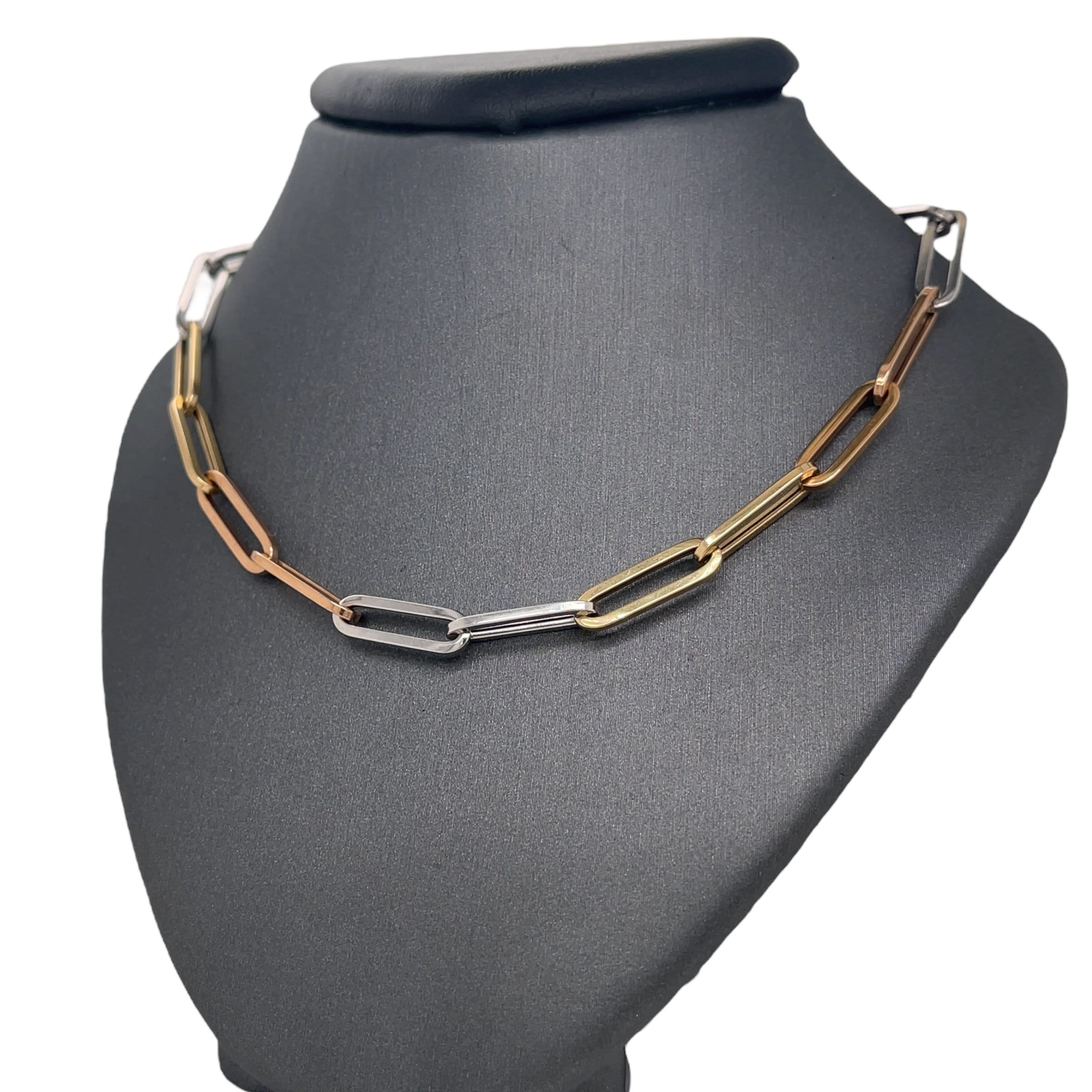 14K Italian Tri Color Gold Paperclip Link Chain, Paperclip