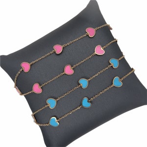 14K Solid Gold mini heart, gemstone heart, pink paste, turquoise, lapis, onyx, mother of pearl, Turquoise, heart ankle bracelet