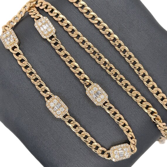 14K Gold Diamond Baguette Cuban Link 