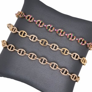 14K Solid Gold, Diamonds, Gemstones, Full pave set diamonds, gemstones, multi sapphires, Mariner link solid Gold Diamond Bracelet, Jewelry