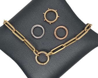 14K Solid Yellow gold, Rose Gold, White Gold, Clicker Charm Clasp Chain, Charm, Bracelet Clicker Connectors