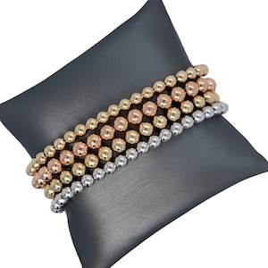 14K Gold, Rose Gold, White Gold, shiny, High Polished, ball bracelet, Bead Link chain, ball bead Bracelet