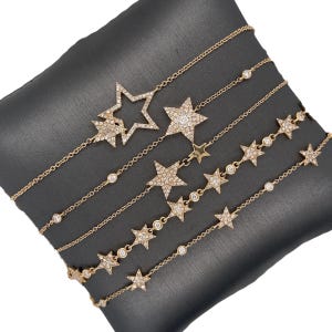 14K solid Gold, Pave Set Diamant, Multi Star, Single Star, Gold Star Charm, Kabelverbindungsarmbänder, Schmuck