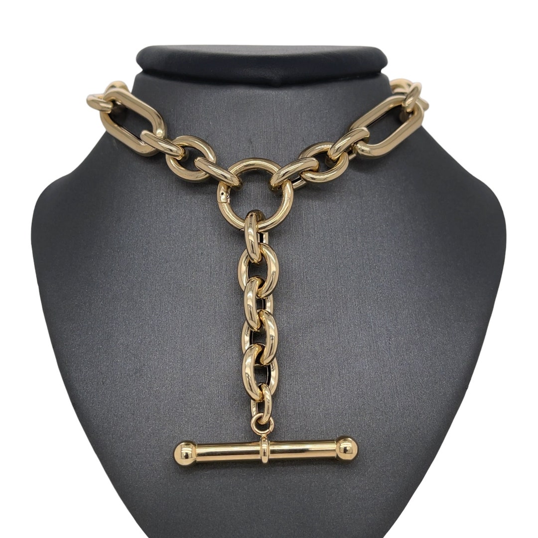 Mix Link Chain 14K Italian Yellow Gold Mix Link Toggle Chain, Paperclip Link, Oval ...