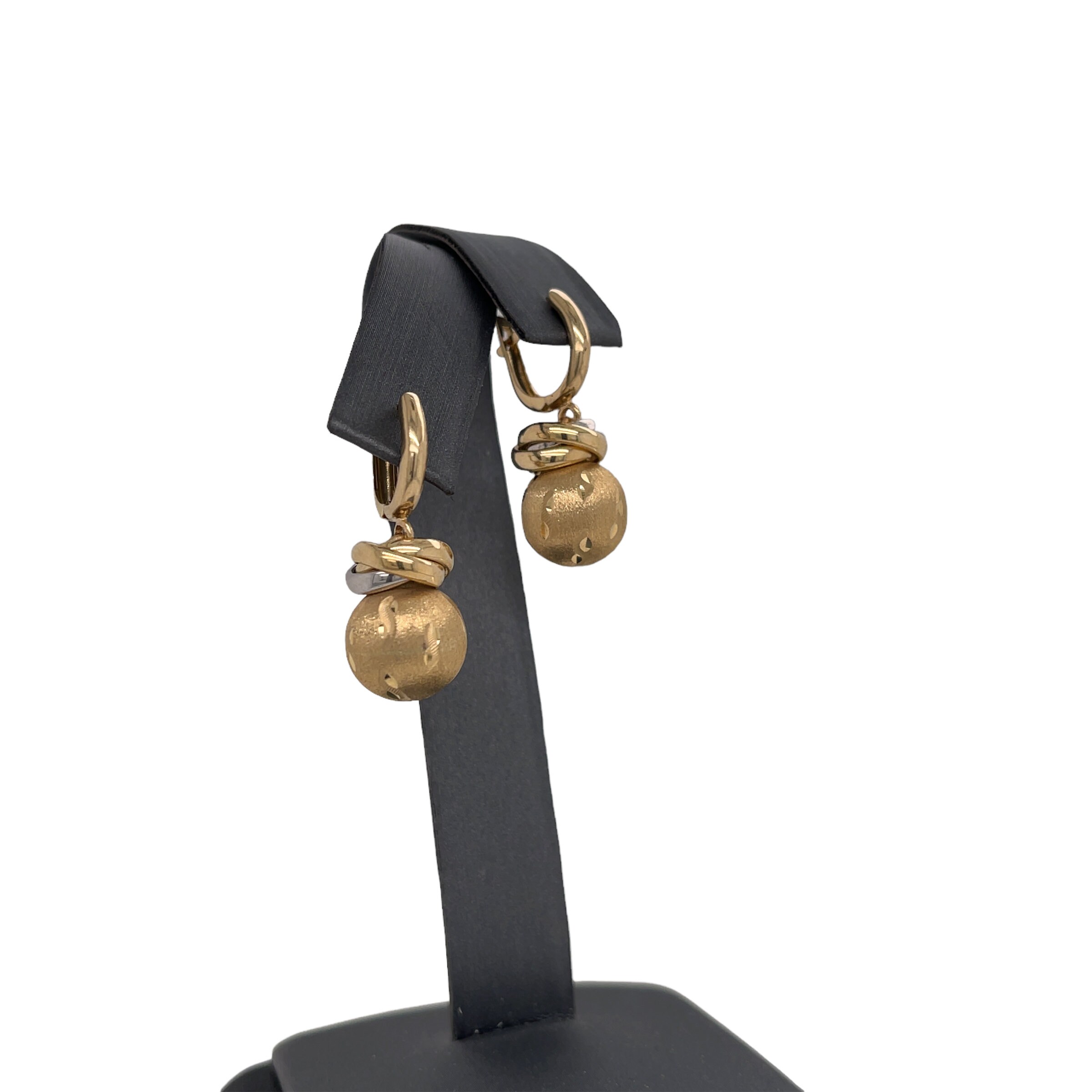 14k Italian Gold Ball Drop Earrings Satin Textured Ball Etsy