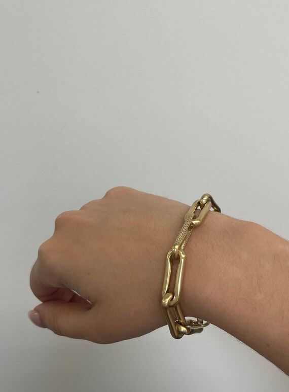 Bracciale a maglie pizzicate con diamanti in oro giallo 14 carati