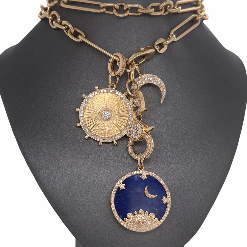 Lionheart™ Signature Original Charms, 14K Gold Starry Night Lapis Lazuli, Cassandane Sunburst Medallion, Luna Celestial Crescent moon Charms Whole Set