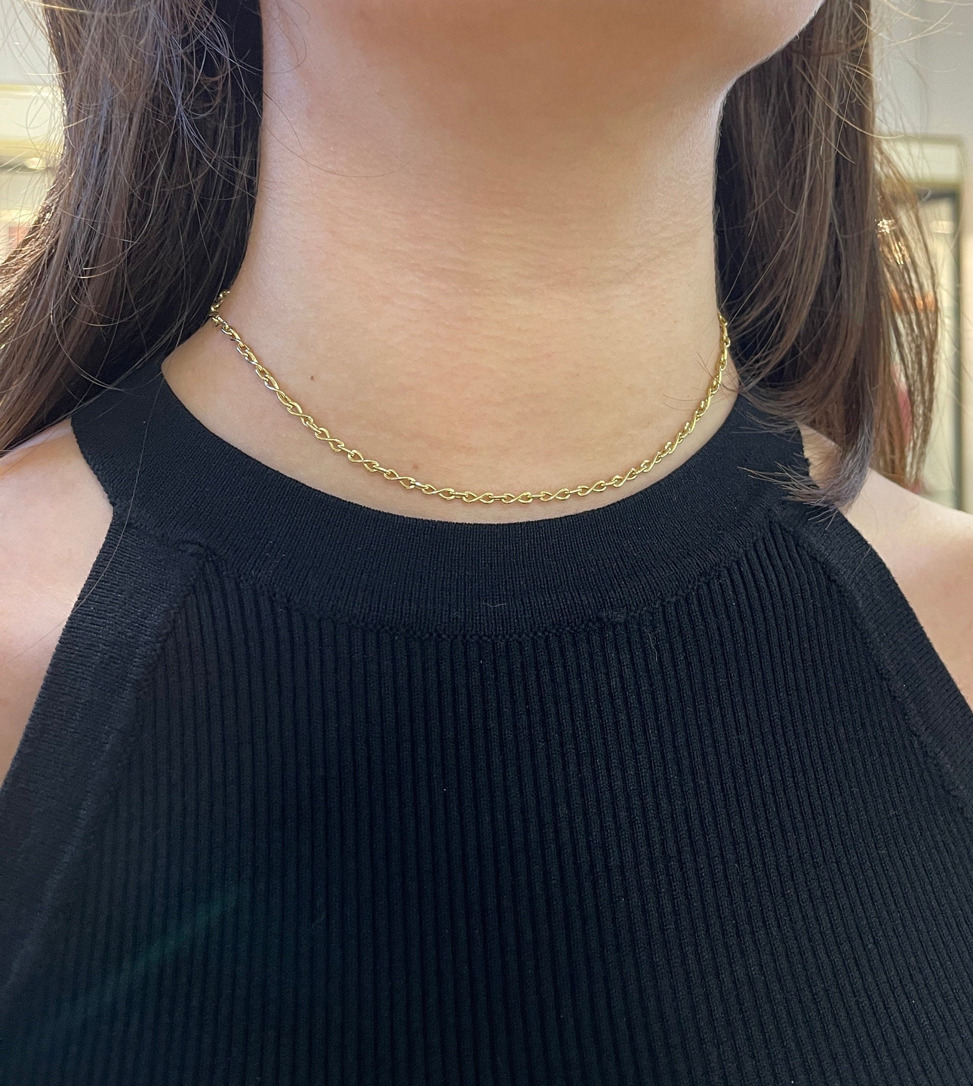 14K Italian Gold Solid Infinity Link Chain, Yellow Gold 14K Italian Gold Solid Infinity Link Chain, Yellow Gold
