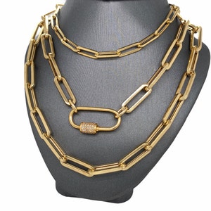 14K Italian Gold, Genuine 14K Gold High Quality Wide Link Paper Clip Chain, Paper Clip Necklace, Paperclip Link Chain Necklace