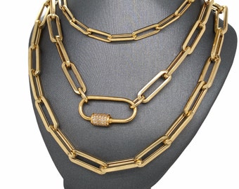 14K Italian Gold, Genuine 14K Gold High Quality Wide Link Paper Clip Chain, Paper Clip Necklace, Paperclip Link Chain Necklace