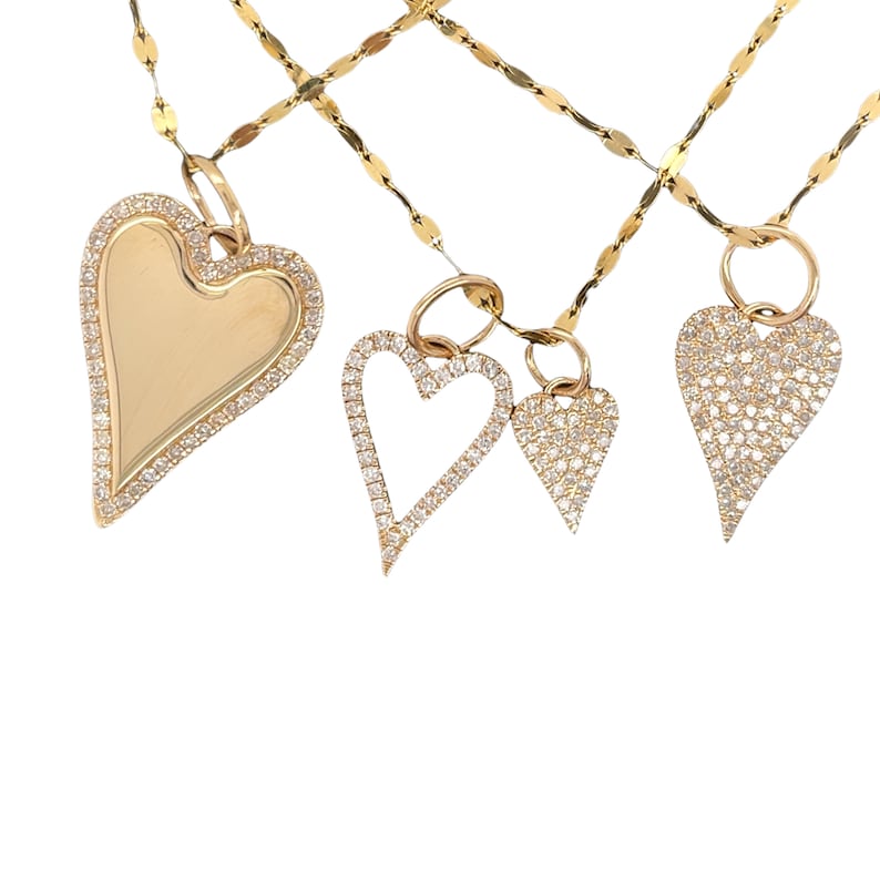 14K Solid Gold Pave Diamonds Diamond Heart Charm Pendants - Etsy
