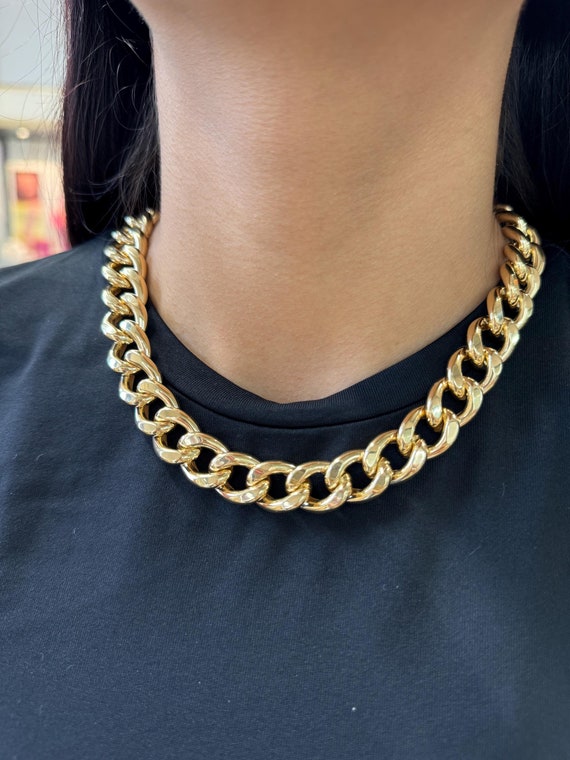Collana A Catena Cubana Cava In Oro Giallo 10k Da 20" E 13,5 Mm - Italia - Foto 3