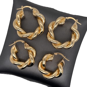 14K Yellow Gold Twisted Hoop Earrings, Braided Hoop Earrings, Yellow Gold Hoops, Small Hoops, Large Hoops, Polished Hoops, Gold Hoops