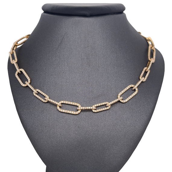 18K Solid Yellow Gold Diamond Paperclip Chain - Etsy