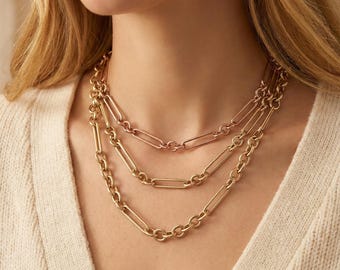 14K Italian Gold Albert Link Trombone Chain