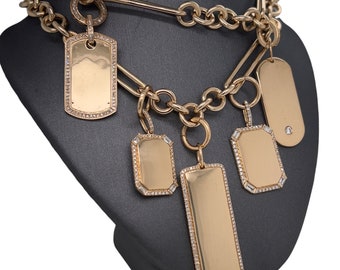 14K Gold, Diamond, Dog Tag Charm Pendants