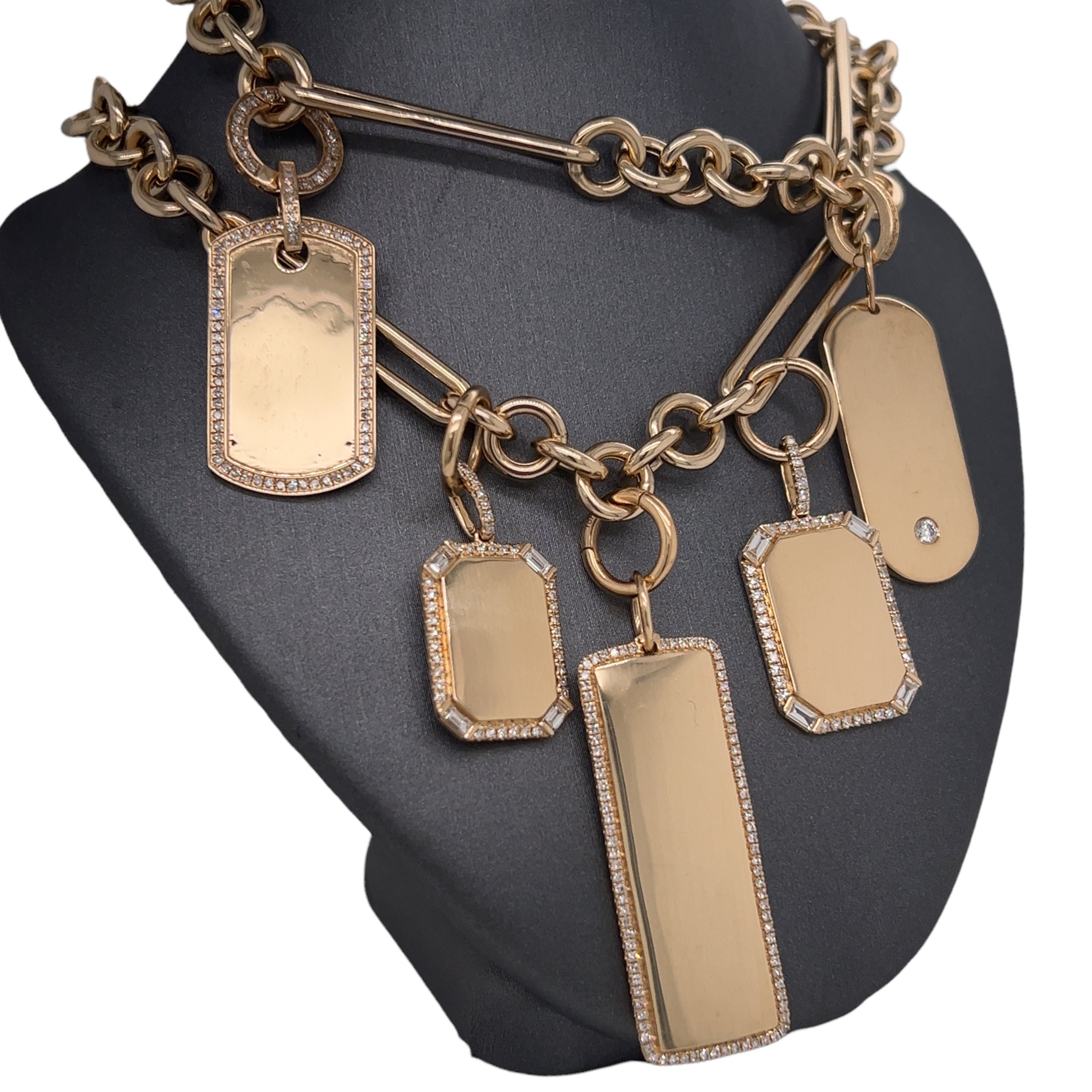 14K Gold Diamond Dog Tag Charm Pendants 