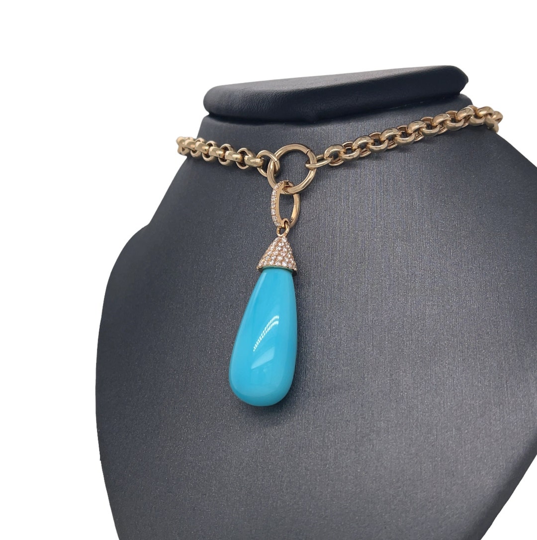 Lionheart™ Signature 18K Solid Gold Turquoise Diamond Teardrop Etsy