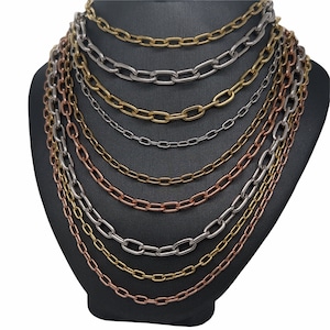 14K Solid Italian gold oval link paper clip chain, solid link chain, solid oval link chain, oval bag strap link Solid Gold chain