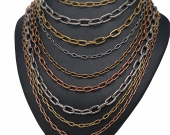 14K Solid Italian gold oval link paper clip chain, solid link chain, solid oval link chain, oval bag strap link Solid Gold chain