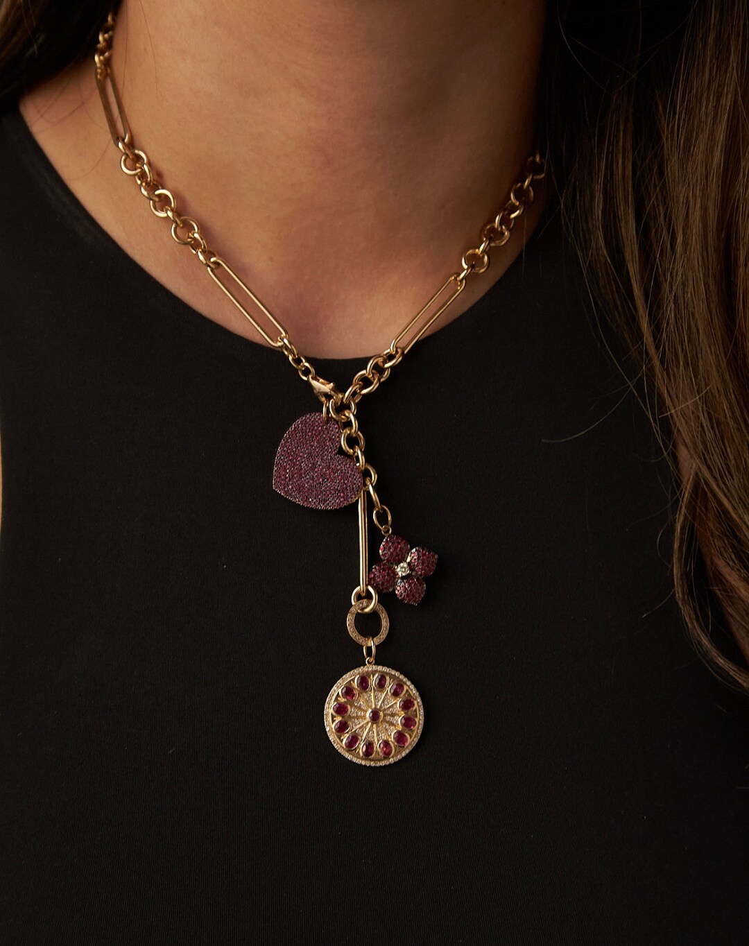 Lionheart™ Signature 14K Solid Gold Ruby Charm, Diamonds, Heart, Flower