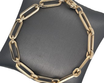 14K Italian Yellow Gold Flat Paperclip Link Bracelet