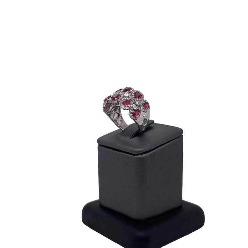 18K Solid White Gold Diamond and Ruby Ring, Diamonds, Rubies, Diamond Ring, White Gold, Cocktail Ring, Gorgeous Statement Piece Ring image 7