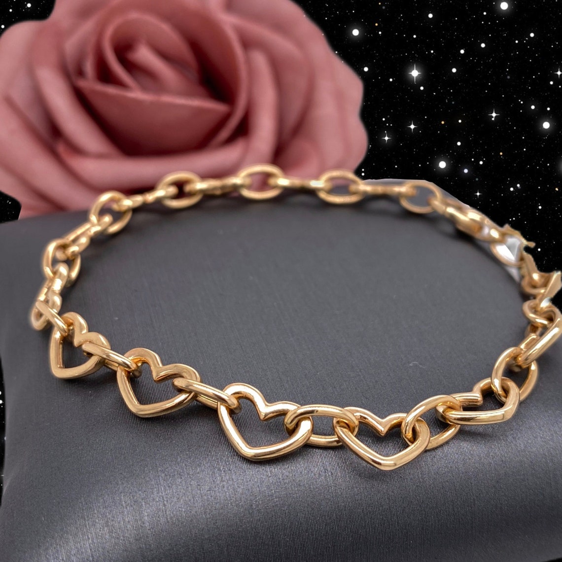 14 K Solid Gold Solid Italian Handmade Gold Heart Bracelet Etsy