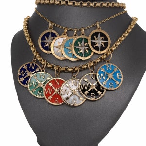 14K Solid Italian Gold, Mother Of Pearl, Turquoise, coral, Lapis, malachite, Nautical Compass Charm Pendants