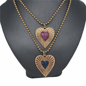 14K Solid Gold, Rubies, Sapphires, Heart Charm Pendant