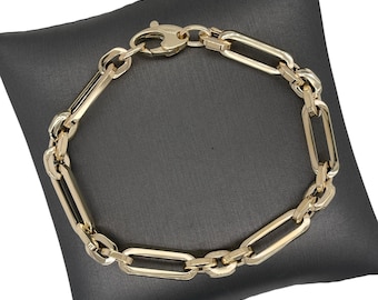 14K Italian Yellow Gold Paperclip Mixed Link Bracelet