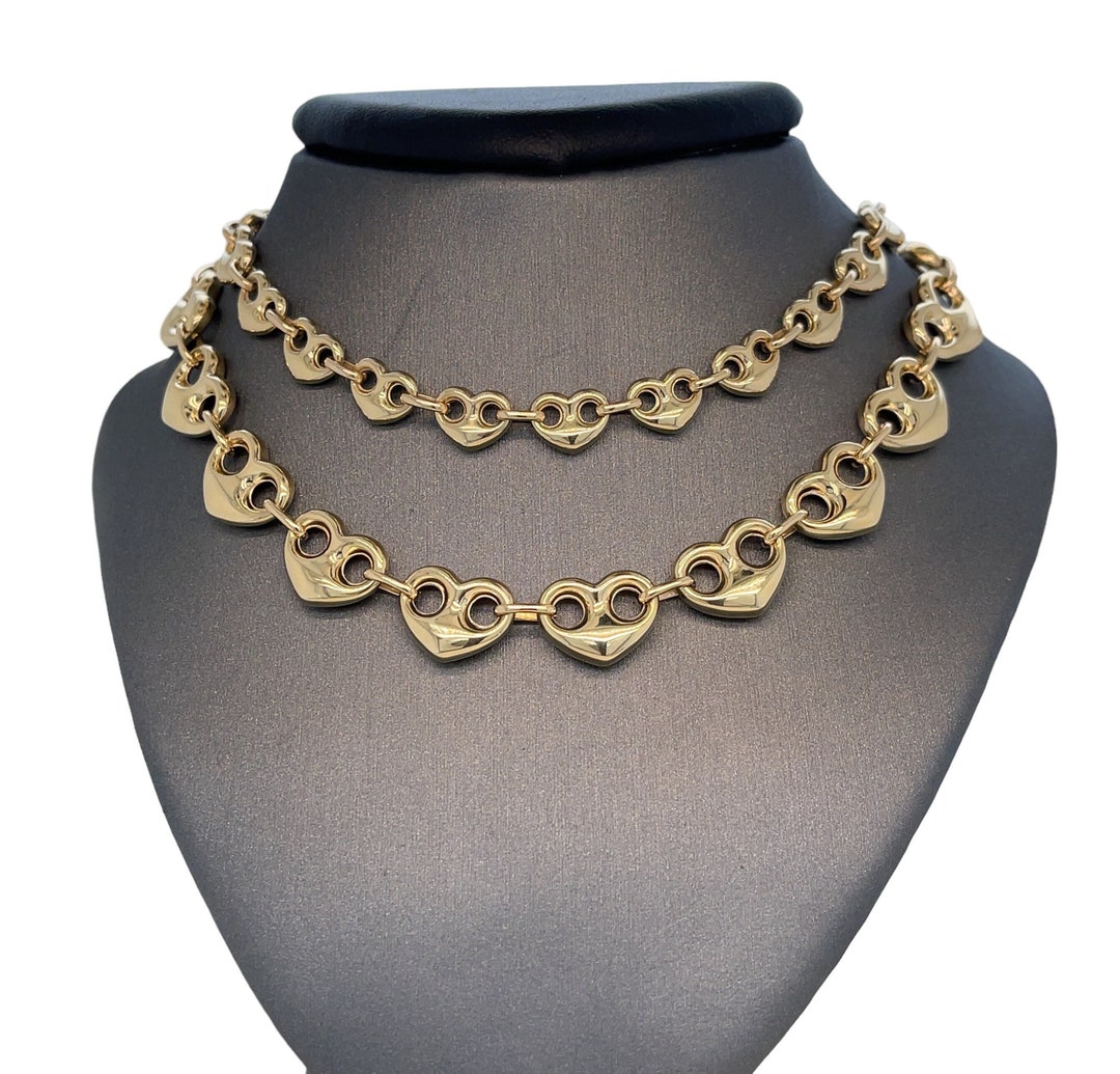 14K Italian Gold Puff Heart Mariner Link Chain, Puffed Mariner, Puffed ...