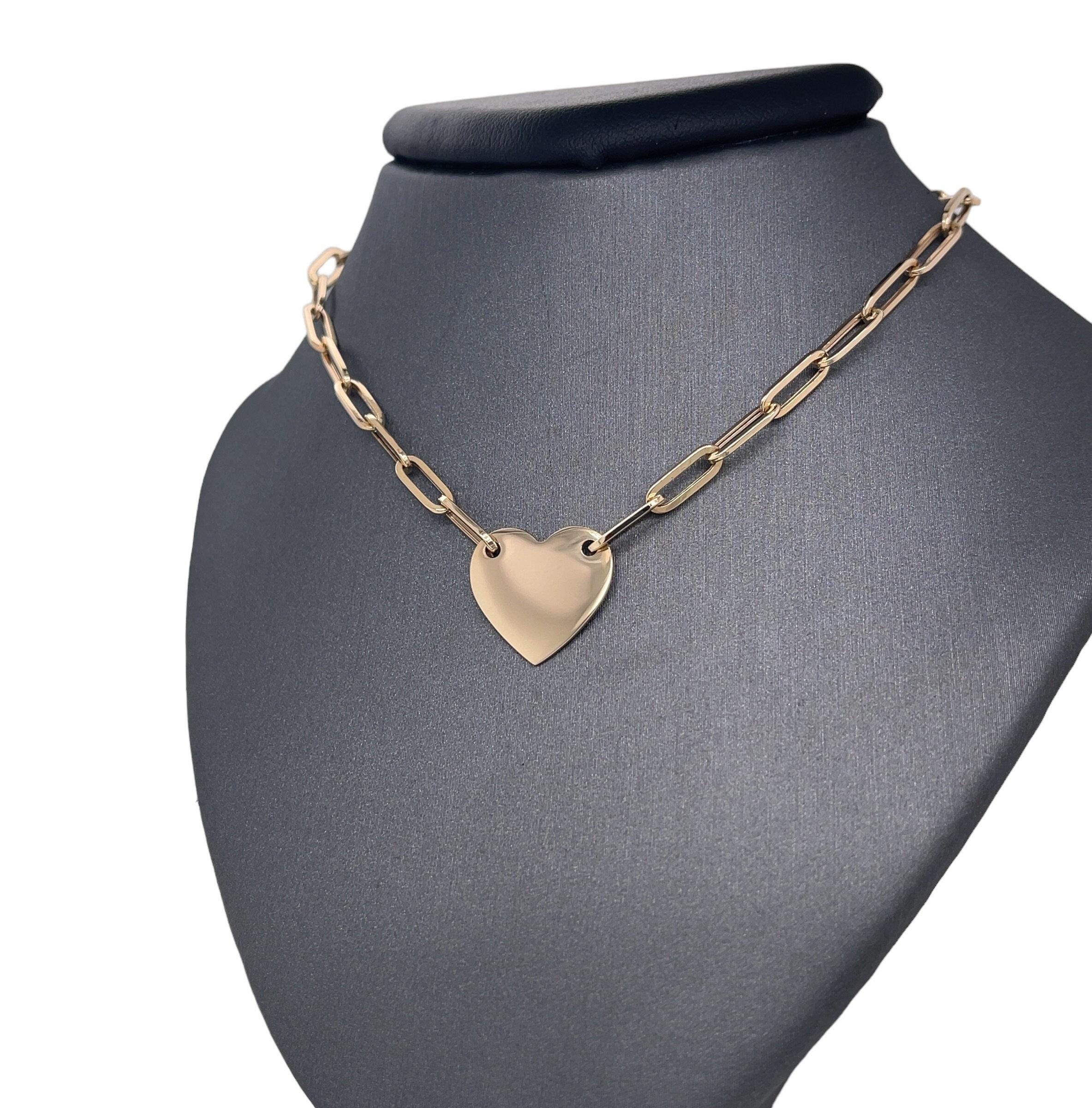 14K Yellow Gold Polished Heart Charm Necklace, Paperclip Chain, Paperclip Link Necklace, High Polished, Heart Charm, Heart Necklace - Etsy 14K Yellow Gold Polished Heart Charm Necklace, Paperclip Chain, Paperclip Link Necklace, High Polished, Heart Charm, Heart Necklace - Etsy