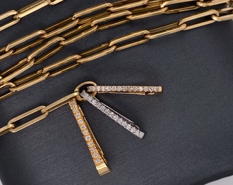 14K Solid Gold, White Gold, Slim, Pave Set Diamond Connector Lock, Diamond Connector, Diamond Chain Charm Lock