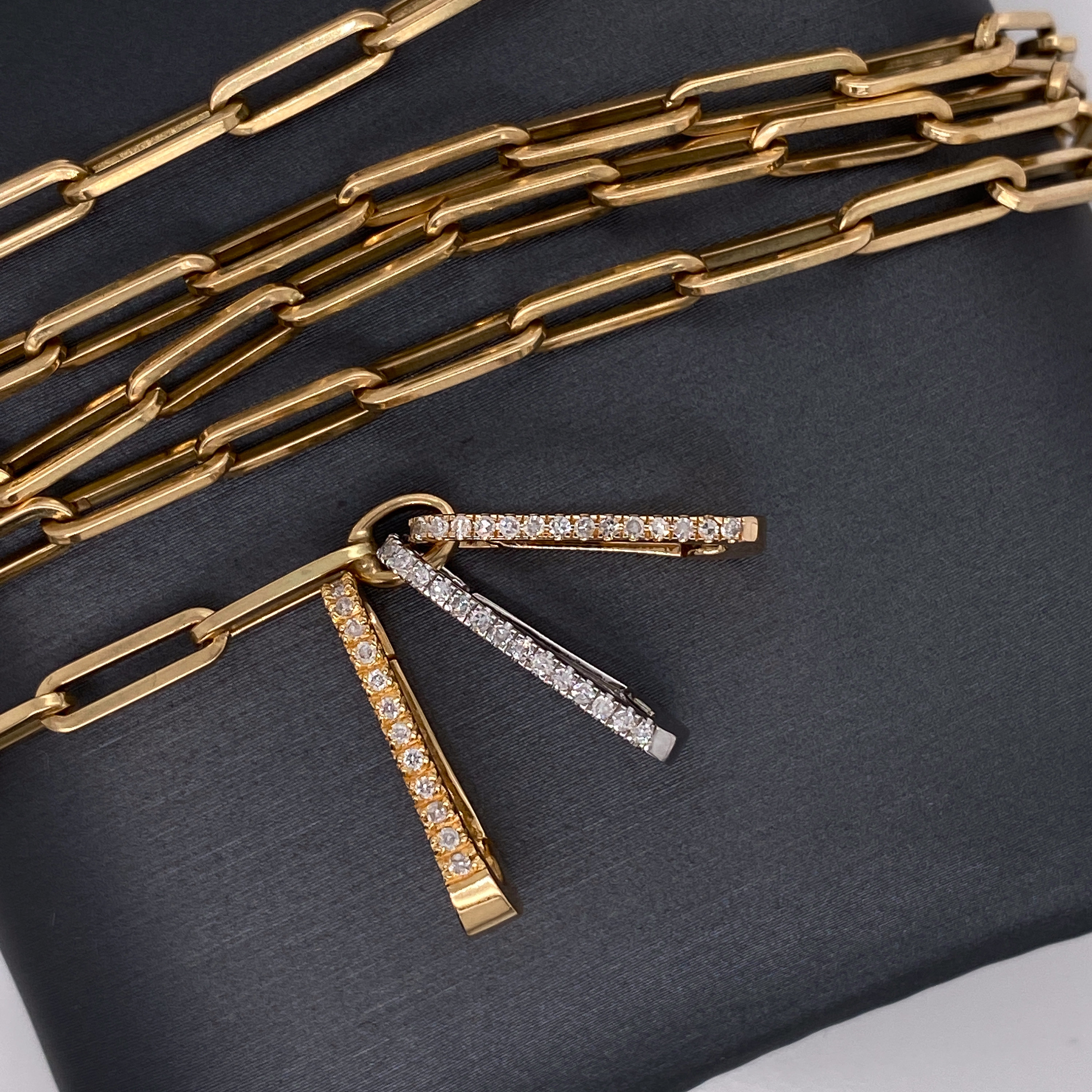 14K Solid Gold, White Gold, Slim, Pave Set Diamond Connector Lock, Diamond Connector, Diamond Chain Charm Lock