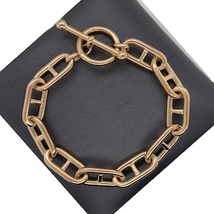 14K Italian Gold, Puffed Anchor H Link, Anchor Link Bracelet, Italian Gold Anchor link Chain Toggle Link Bracelet