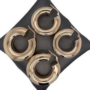 14K Gelbgold Dicke Creolen, grobstrick Creolen, glänzende Creolen, polierte Gold Creolen, klassische Gelbgold Creolen, dicke Gold Creolen