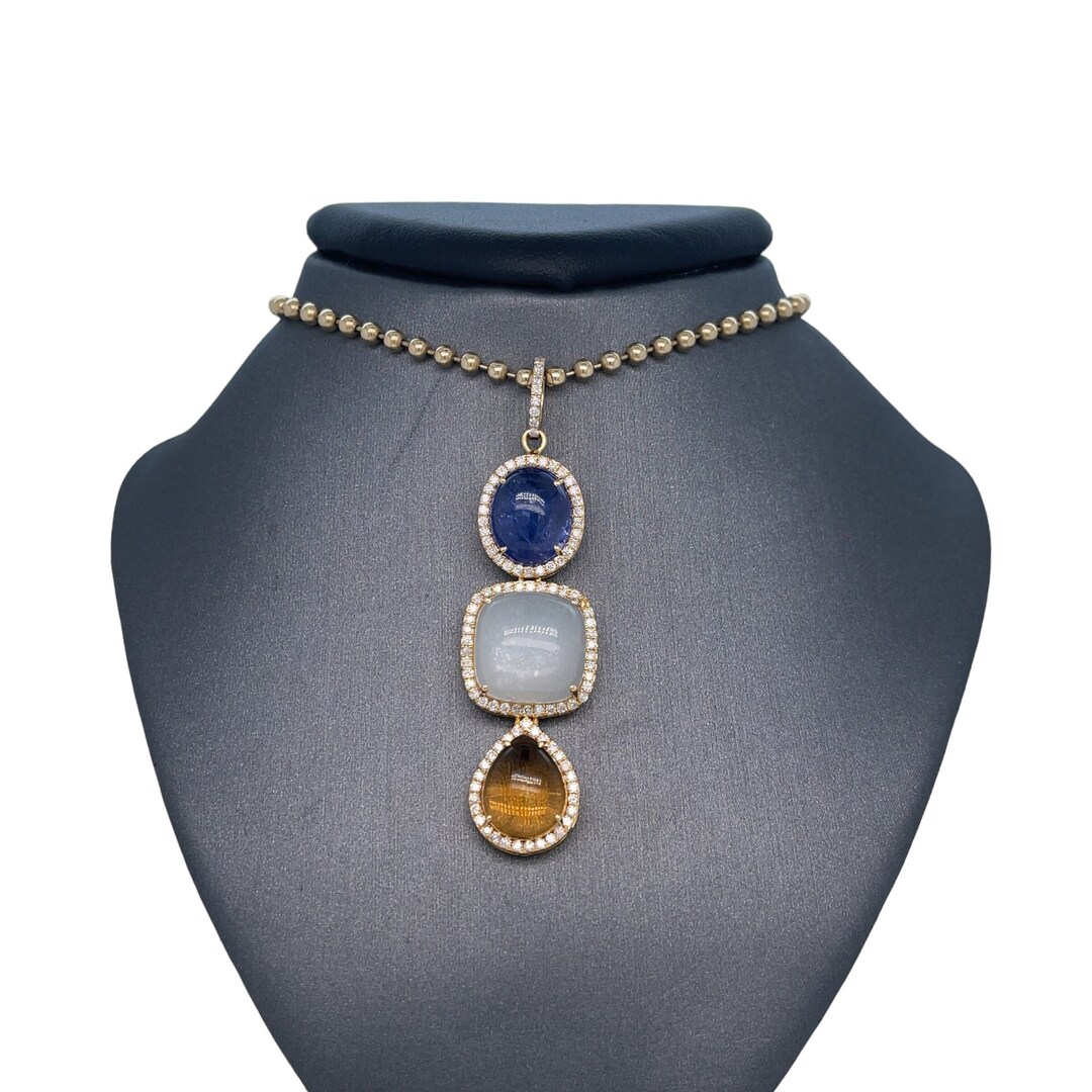 Lionheart™ Signature 14K Solid Yellow Gold bonbon Diamond Pendant, Tanzanite, Moonstone, Citrine