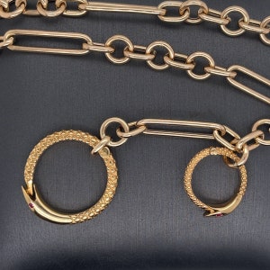 14K Solid Italian Gold Snake Connector, Charm Enhancer, Snake ribbed Texture, Ruby, Yellow Gold Snake Connector