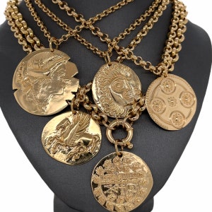 14K Solid Gold, Original Solid Roman Coin Medallion, Italian, Greek, Ancient Empires, Coin Medallion Disc Coin Charm Pendants