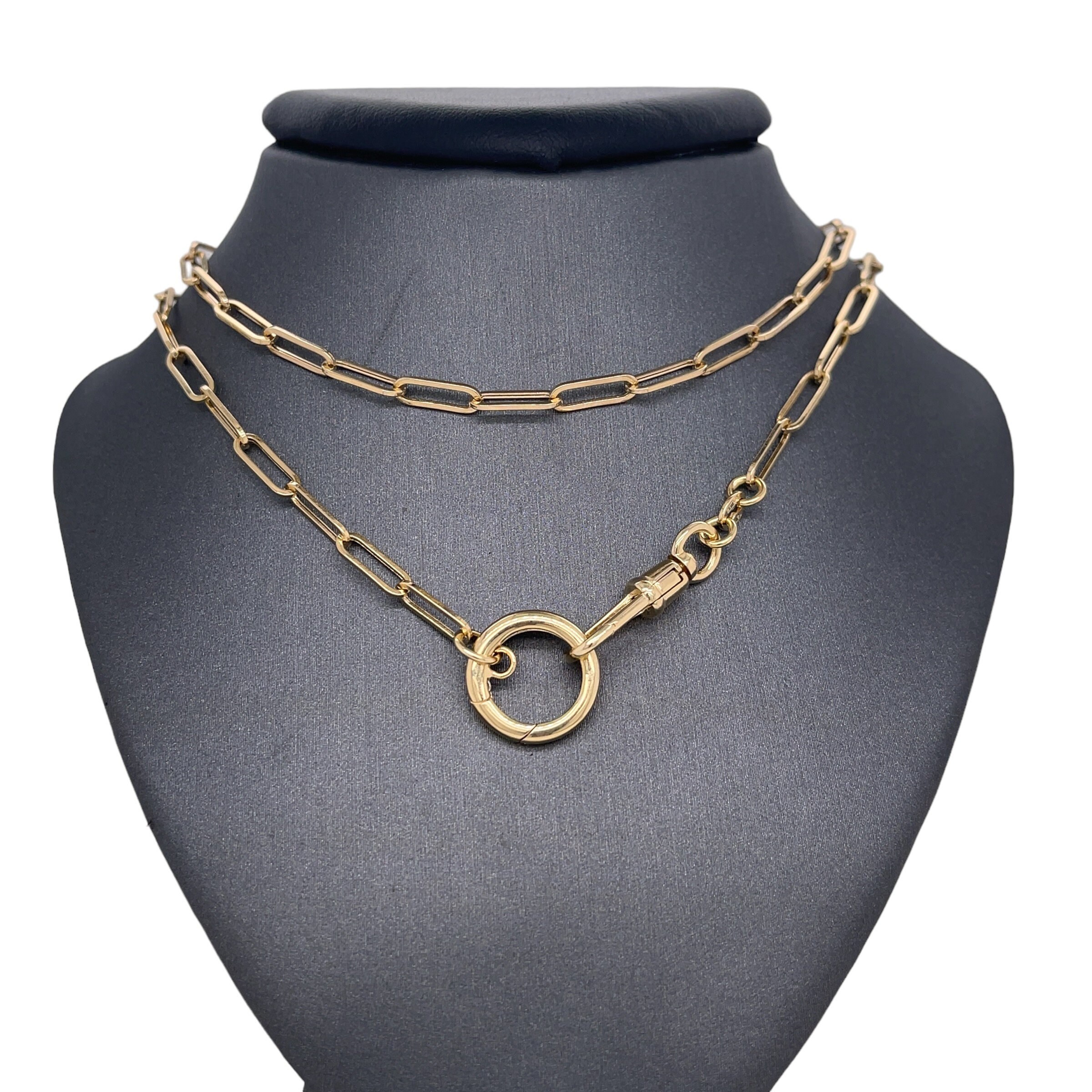 Real 14K Yellow Gold Paperclip Link Necklace Chain - 18 Inch With Carabiner Clasp