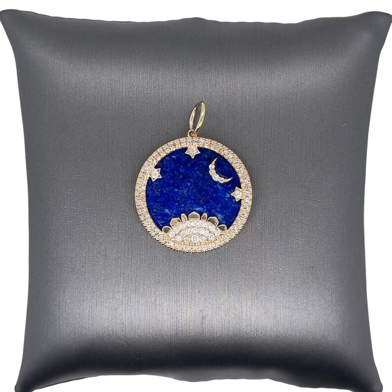 Lionheart™ Signature Original Charms, 14K Gold Starry Night Lapis Lazuli, Cassandane Sunburst Medallion, Luna Celestial Crescent moon Charms Lapis Moon Charm