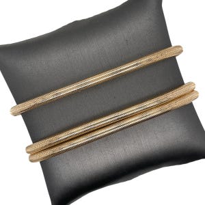 Brazalete flexible de oro amarillo italiano de 14 quilates, brazalete flexible de dos hilos, brazalete de oro amarillo, brazalete de malla elástica