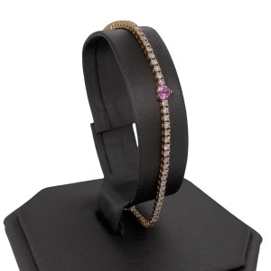 14K Solid Gold Pink Saphir Herz Diamant Armband, Diamant Tennis Kette Armband, Pink Saphir Schmuck